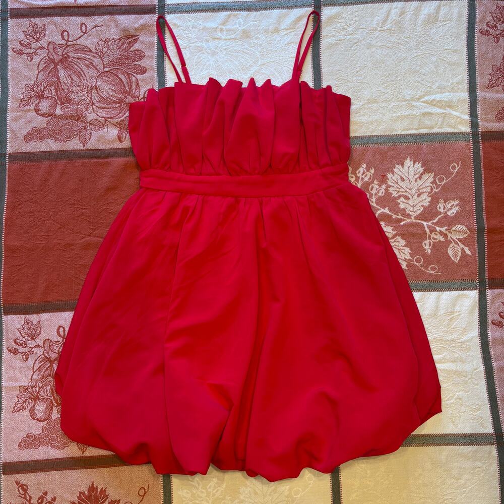 Thirty Thirty LA Cherry Red Spaghetti Strap Bubble Mini Dress M